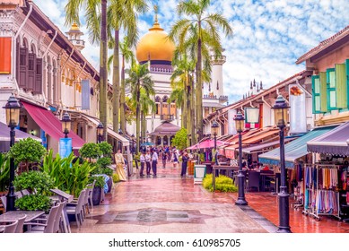  street view of singapore with Masjid Sultan - Shutterstock ID 610985705