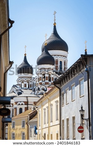 Street view of Tallinn, Estonia with the Alexander Newski cathedral