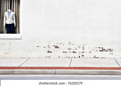 Street White Brick Wall & Window Shopping