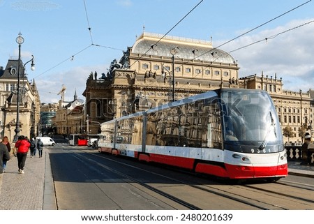 Similar – Image, Stock Photo Prague city historical streetcar driving through picture
