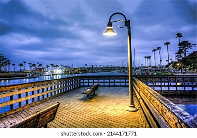 Streetlight On The Pier In The Late Evening. Street Light On Night Pier