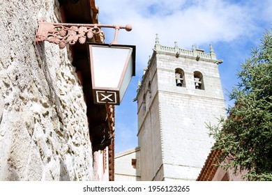 Streetlight And Tower Of The Church Of Santa Mari­a La Mayor In Ledesma, Salamanca, Spain
