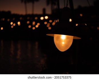 Streetlights At Dusk In Autumn.