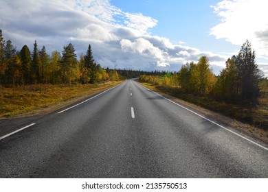 Streets And Hiking Paths In Finnish Lapland, Finland During Autumn