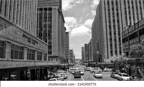 Streets Of Johannesburg. Megalopolis. Cities Of South Africa. Black White Photography. City Business Center. The Biggest City Of South Africa. Johannesburg, South Africa - December 21, 2013