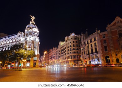 Streets Of Madrid Spain At Night