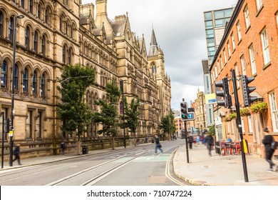 Streets Of Manchester. The Usual Busy Day In The City Center  Uk, England. Britain