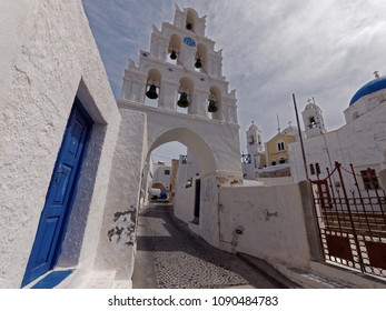 Streets Of Megalochori Village, Santorini, Greece.