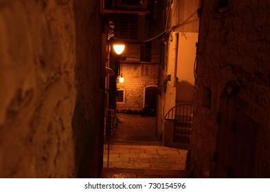  streets Šibenik old town at night - Shutterstock ID 730154596