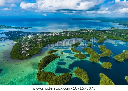 Streets of Palau Koror and coves of coral reefs