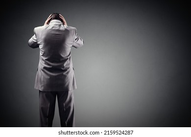 Stress, depression and despair businessman or mental illness and worry concept space for text
