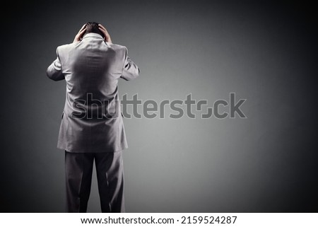 Stress, depression and despair businessman or mental illness and worry concept space for text
