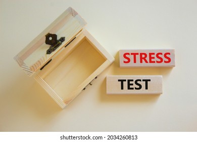 Stress Test Symbol. Concept Words 'stress Test' On Wooden Blocks On A Beautiful White Background, Empthy Wooden Chest. Business And Stress Test Concept, Copy Space.