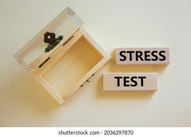 Stress Test Symbol. Concept Words 'stress Test' On Wooden Blocks On A Beautiful White Background, Empthy Wooden Chest. Business And Stress Test Concept, Copy Space.