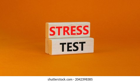 Stress Test Symbol. Concept Words Stress Test On Wooden Blocks On A Beautiful Orange Background. Business And Stress Test Concept, Copy Space.