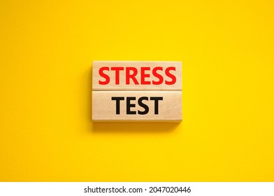 Stress Test Symbol. Concept Words Stress Test On Wooden Blocks On A Beautiful Yellow Background. Business And Stress Test Concept, Copy Space.