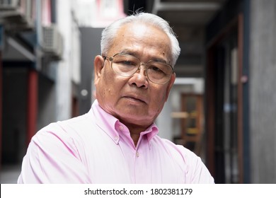 Stressed, Angry Asian Old Senior Man