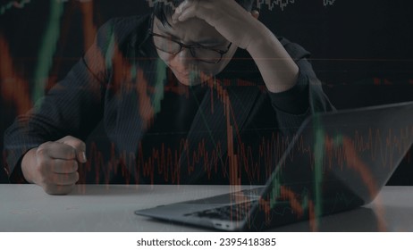Stressed business man crypto trader broker investor analyzing stock exchange market crypto trading decreasing chart data fall down loss - Shutterstock ID 2395418385