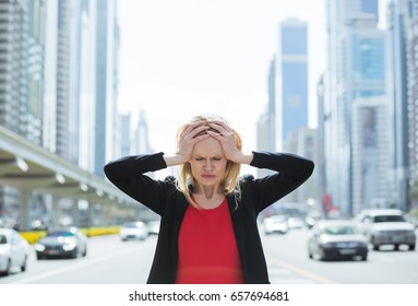 Stressed Business Woman In The Busy City. 