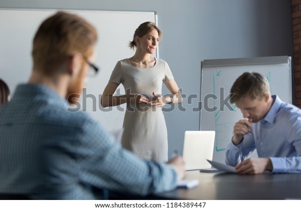 Stressed business woman leader executive in\
tension feels worried thinking of problem challenge at meeting,\
female speaker nervous about result waiting for clients decision\
after sales\
presentation