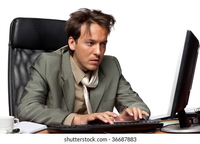 Stressed Businessman Looking Computer On White Stock Photo 36687883 ...