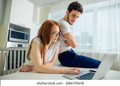 Stressed Couple In Trouble, Have No Money To Pay Debts, To Pay Rent For Appartment. Couple Having Financial Troubles. Household Budget