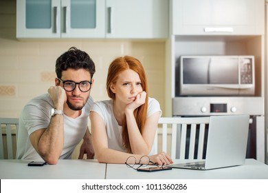 Stressed Couple In Trouble, Have No Money To Pay Debts, To Pay Rent For Appartment. Couple Having Financial Troubles. Household Budget