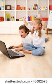 Stressed Or Excited Kids About To Win Computer Game