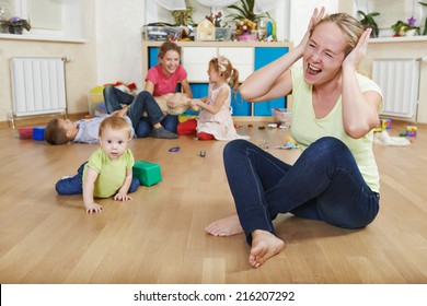 Stressed Or Frustrated Mother In Depression From Children Behaviour