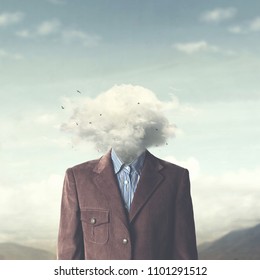 Stressed Man Head In The Cloud