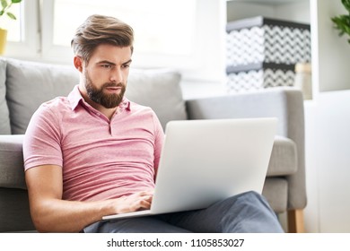 Stressed Man Laptop Home Typing Message Stock Photo 1105853027 ...