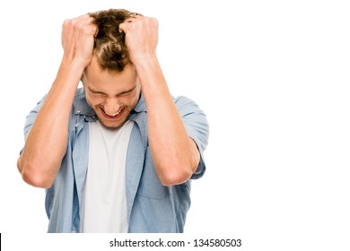 stressed man upset frustrated white background - Powered by Shutterstock