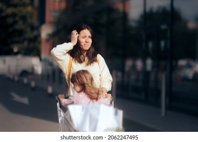 Stressed Mom With Wind In Her Hair Pushing Shopping Cart
Funny Unlucky Person Feeling Stressed Going Shopping
