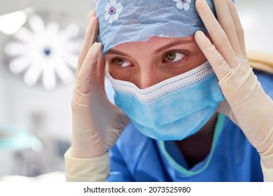 Stressed Nurse Or Operating Room Nurse After An Operation For Overwork And Burnout