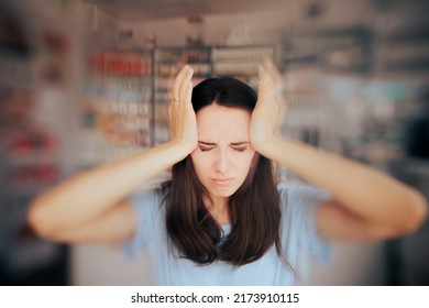 
Stressed Pharmacy Customer Holding a Shopping Bag Feeling Confused. Unwell woman forgetting what to buy from a drugstore
 
