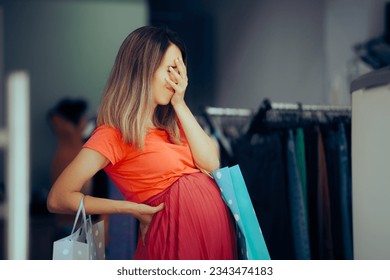 
Stressed Pregnant Woman Shopping for New Maternity Wardrobe. Unhappy customer feeling tired and desperate on a shopping spree 
 - Powered by Shutterstock