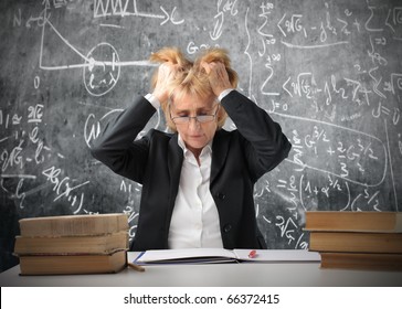 Stressed Teacher In A Classroom