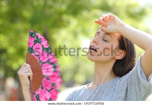 Stressed Woman Fanning Suffering Heat Stroke Stock Photo (Edit Now ...