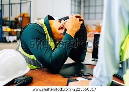 Stressed worker with hard work, Worker with impression portrait
