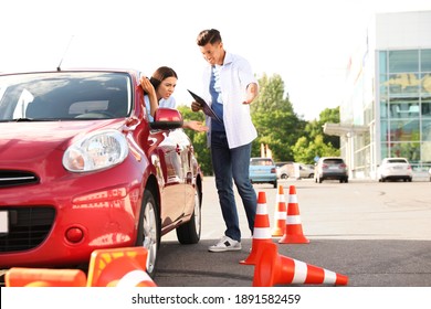 Stressed Young Woman Car Near Instructor Stock Photo 1891582459 ...