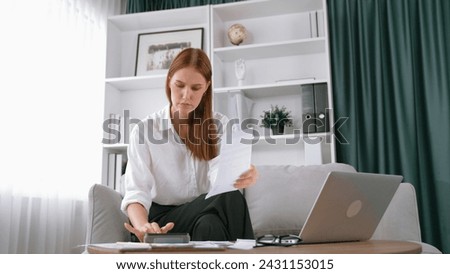Stressed young woman has financial problems with credit card debt to pay prim from bad personal money and mortgage pay management crisis. Woman worry about financial bankruptcy risk from over spending Stock foto © 