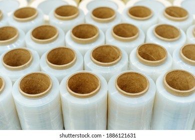 Stretch Film In Rolls. Manufacture And Sale Of Plastic Products. Close-up