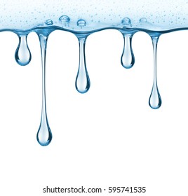Stretched drops of transparent thick gel on white background