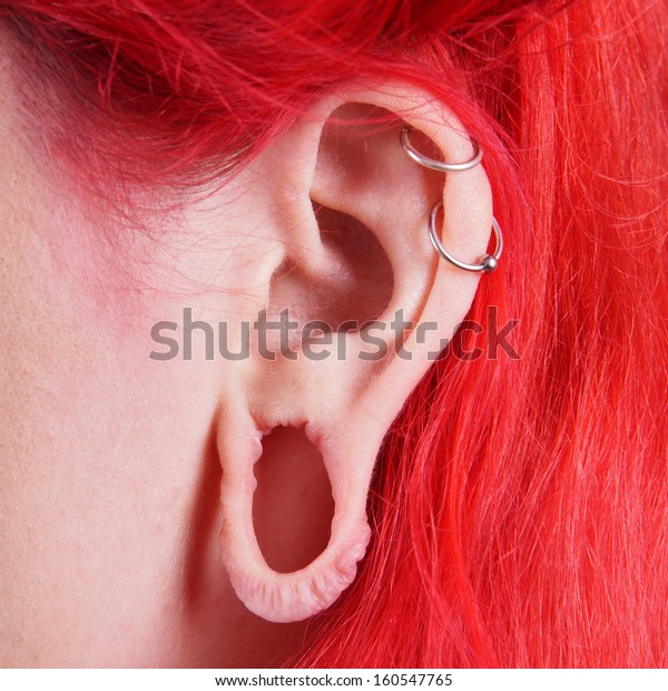 Stretched Ear Lobe Piercing 2 Helix Stock Photo Edit Now