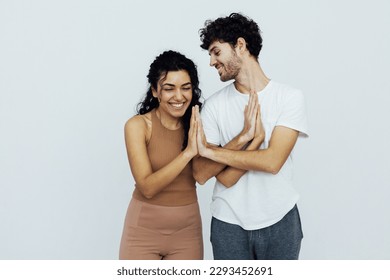 a stretching exercises flexible body acrobatic poses yoga woman and man do gymnastics warm-up - Powered by Shutterstock