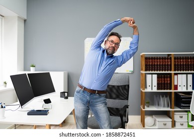 Stretching Office Workout. Desk Stretch Exercise At Workplace