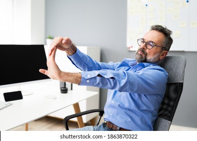 Stretching Office Workout. Desk Stretch Exercise At Workplace