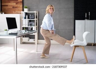 Stretching Office Workout. Desk Stretch Exercise At Workplace