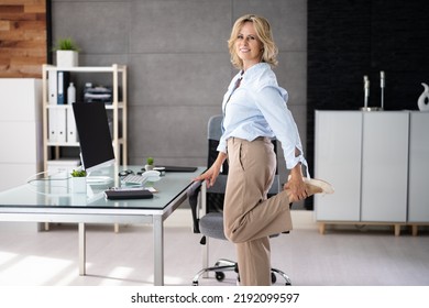 Stretching Office Workout. Desk Stretch Exercise At Workplace