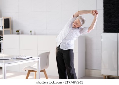 Stretching Office Workout. Desk Stretch Exercise At Workplace